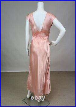 Antique 1930s 1940s Pink Rayon Slip Dress Night gown Full Length Lace Trim AS IS