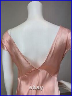 Antique 1930s 1940s Pink Rayon Slip Dress Night gown Full Length Lace Trim AS IS