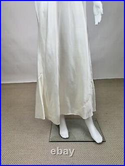 Antique 1930s 1940s Satin Rayon Slip Dress White Night gown Full Length Lace