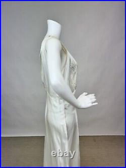 Antique 1930s 1940s Satin Rayon Slip Dress White Night gown Full Length Lace