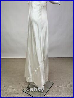 Antique 1930s 1940s Satin Rayon Slip Dress White Night gown Full Length Lace