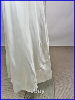 Antique 1930s 1940s Satin Rayon Slip Dress White Night gown Full Length Lace