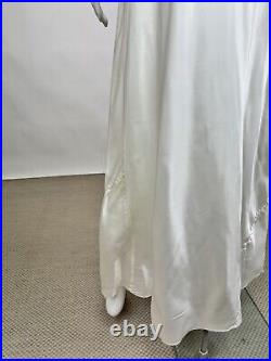 Antique 1930s 1940s Satin Rayon Slip Dress White Night gown Full Length Lace