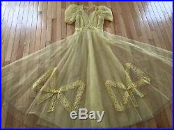 Antique 1930s 40s Yellow Net Dress w Slip Wow
