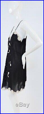 Antique 1930s Black Silk Slip For Dress W Lace And Embroidery
