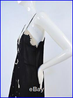 Antique 1930s Black Silk Slip For Dress W Lace And Embroidery