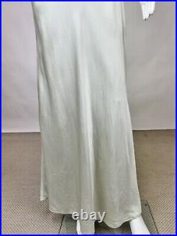 Antique 1930s Blue Silk Slip Dress Night gown Full Length Lace Trim Bias Cut