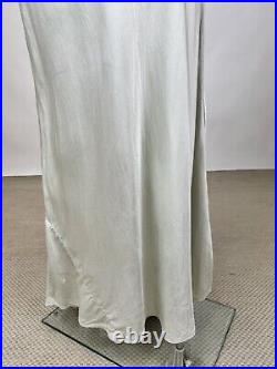 Antique 1930s Blue Silk Slip Dress Night gown Full Length Lace Trim Bias Cut