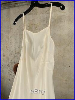 Antique 1930s Cream Maxi Dress Slip Low Back Bias Cut Rayon Strappy Vintage