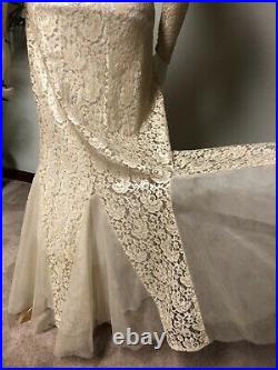 Antique 1930s Dress Lace Wedding Bias Cut Matching Slip