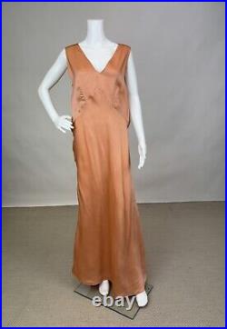 Antique 1930s Orange Silk Slip Dress Night gown Full Length Plus Size AS IS