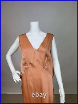 Antique 1930s Orange Silk Slip Dress Night gown Full Length Plus Size AS IS