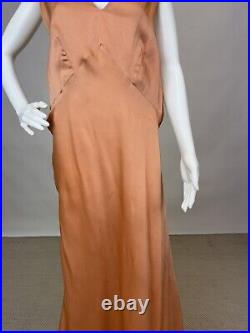 Antique 1930s Orange Silk Slip Dress Night gown Full Length Plus Size AS IS