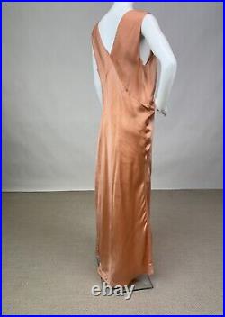 Antique 1930s Orange Silk Slip Dress Night gown Full Length Plus Size AS IS