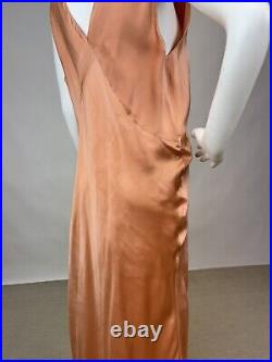 Antique 1930s Orange Silk Slip Dress Night gown Full Length Plus Size AS IS