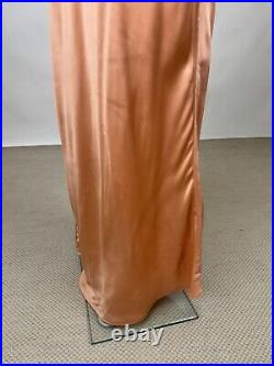 Antique 1930s Orange Silk Slip Dress Night gown Full Length Plus Size AS IS