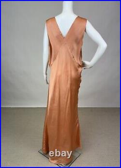 Antique 1930s Orange Silk Slip Dress Night gown Full Length Plus Size AS IS