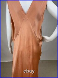 Antique 1930s Orange Silk Slip Dress Night gown Full Length Plus Size AS IS