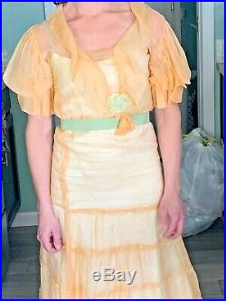 Antique 1930s Peach Sheer dress with slip-stunner! Size 2-4