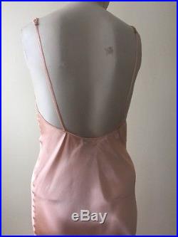Antique 1930s Pink Satin Rayon Bias Cut Dress Slip Backless Maxi Art Deco Vtg