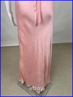 Antique 1930s Pink Silk Slip Dress Bias Cut Night gown Full Length Lace AS IS