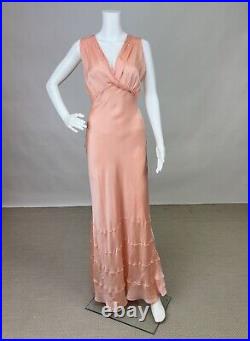 Antique 1930s Pink Silk Slip Dress Night gown Full Length Stitch Pleats AS IS