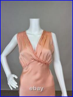 Antique 1930s Pink Silk Slip Dress Night gown Full Length Stitch Pleats AS IS