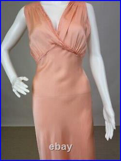 Antique 1930s Pink Silk Slip Dress Night gown Full Length Stitch Pleats AS IS