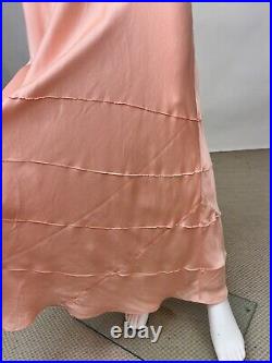 Antique 1930s Pink Silk Slip Dress Night gown Full Length Stitch Pleats AS IS