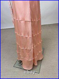 Antique 1930s Pink Silk Slip Dress Night gown Full Length Stitch Pleats AS IS