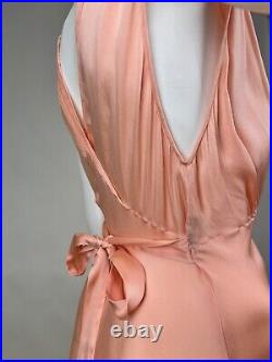 Antique 1930s Pink Silk Slip Dress Night gown Full Length Stitch Pleats AS IS