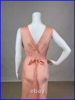 Antique 1930s Pink Silk Slip Dress Night gown Full Length Stitch Pleats AS IS