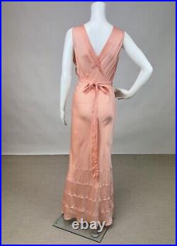 Antique 1930s Pink Silk Slip Dress Night gown Full Length Stitch Pleats AS IS