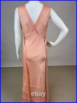 Antique 1930s Pink Silk Slip Dress Night gown Full Length Stitch Pleats AS IS