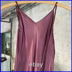 Antique 1930s Purple Satin Slip Dress Low Back Maxi Bias Cut Strappy Vintage