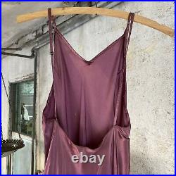 Antique 1930s Purple Satin Slip Dress Low Back Maxi Bias Cut Strappy Vintage