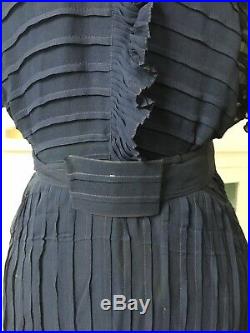 Antique 1930s SHEER BLUE Silk Ruffled Party DRESS Pleated Matching Bias Slip