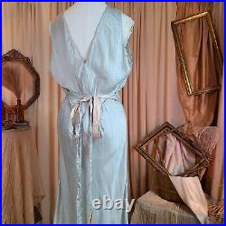 Antique 1930s Silk Icey Blue Pastel Pink Slip Dress Lingerie Nightgown Art Deco