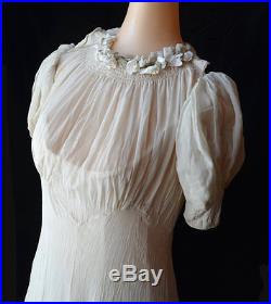Antique 1930s Wedding Dress -Bias Cut- Semi Sheer Crepe w Slip & Orange Blossoms