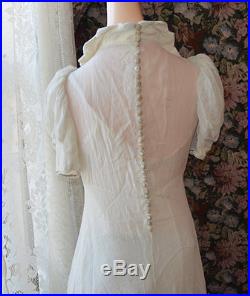 Antique 1930s Wedding Dress -Bias Cut- Semi Sheer Crepe w Slip & Orange Blossoms