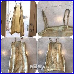 Antique 20s Art Deco Flapper Dress Beaded Gold Lame VTG Handmade Sequin Slip