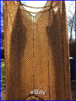 Antique 20s Art Deco Flapper Dress Beaded Gold Lame VTG Handmade Sequin Slip