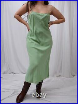 Antique 20s Key Lime Green 100% Silk Slip Dress Medium, Large
