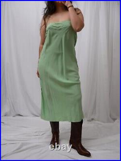 Antique 20s Key Lime Green 100% Silk Slip Dress Medium, Large