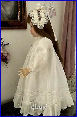 Antique 3pc Dress/Slip Irish Lace Rose Hat for LARGE Antique French, German Doll