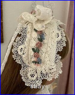 Antique 3pc Dress/Slip Irish Lace Rose Hat for LARGE Antique French, German Doll
