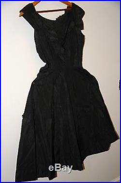 Antique Black 1940 Slip Dress -with Leaves and beautiful Detail Vintage Clothing