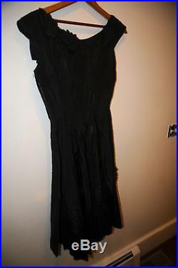 Antique Black 1940 Slip Dress -with Leaves and beautiful Detail Vintage Clothing
