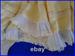 Antique Boudoir Doll Long Gown Dress +Silp Yellow Satin Lace Ruffles pre 1930's