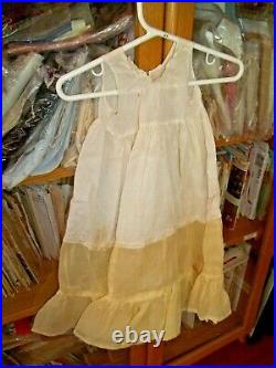 Antique Boudoir Doll Long Gown Dress +Silp Yellow Satin Lace Ruffles pre 1930's